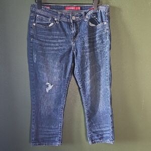 Vigold Womens Size 5 Capri Jeans Medium Wash Distressed Embroidered Blue Denim
